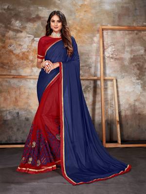 Navy blue embroidered lycra saree with blouse 1