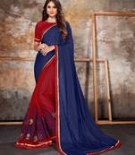 Navy blue embroidered lycra saree with blouse