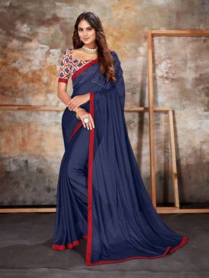 Navy blue plain lycra saree with blouse 1