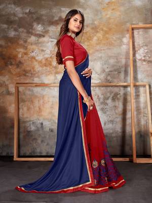 Navy blue embroidered lycra saree with blouse 3