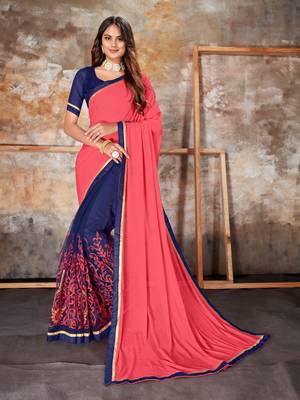 Pink embroidered lycra saree with blouse 1