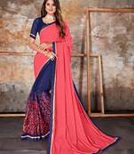 Pink embroidered lycra saree with blouse