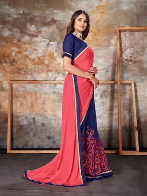 Pink embroidered lycra saree with blouse 3