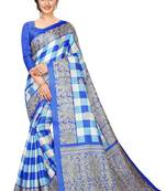 Blue printed art silk saree with blouse