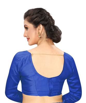 Blue printed art silk saree with blouse 5