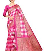 Pink printed art silk saree with blouse