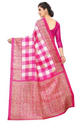 Pink printed art silk saree with blouse 3