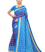 Blue printed art silk saree with blouse