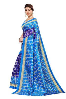 Blue printed art silk saree with blouse 2