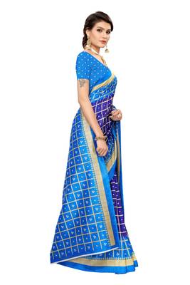 Blue printed art silk saree with blouse 3