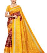 Mustard printed art silk saree with blouse