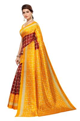Mustard printed art silk saree with blouse 2