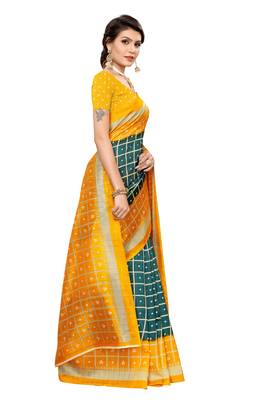 Mustard printed art silk saree with blouse 3