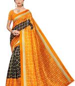 Orange printed art silk saree with blouse
