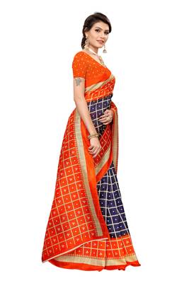 Orange printed art silk saree with blouse 3
