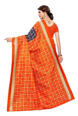 Orange printed art silk saree with blouse 4