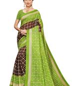 Green printed art silk saree with blouse