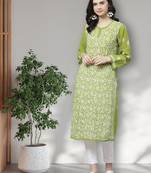 Hand Embroidered Green Georgette Lucknow Chikankari Women Kurta Trouser Set with slip