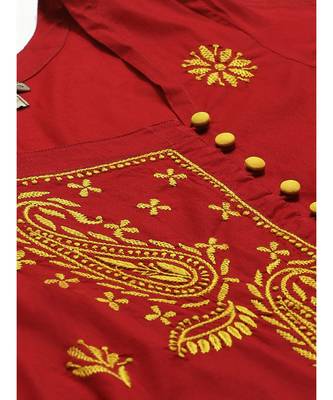 Ada Hand Embroidered Maroon Cotton Lucknow Chikankari Women Kurta with Trouser Set - A100331 5