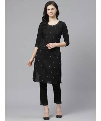 Ada Hand Embroidered Black Cotton Lucknow Chikankari Women Kurta/Trouser Set With Muqaish Work - A100559 1
