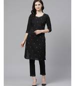 Ada Hand Embroidered Black Cotton Lucknow Chikankari Women Kurta/Trouser Set With Muqaish Work - A100559