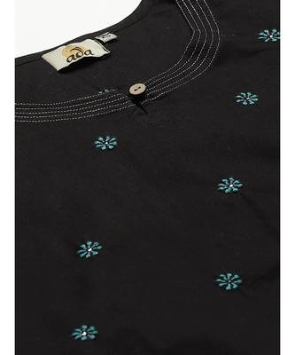 Ada Hand Embroidered Black Cotton Lucknow Chikankari Women Kurta/Trouser Set With Muqaish Work - A100559 4