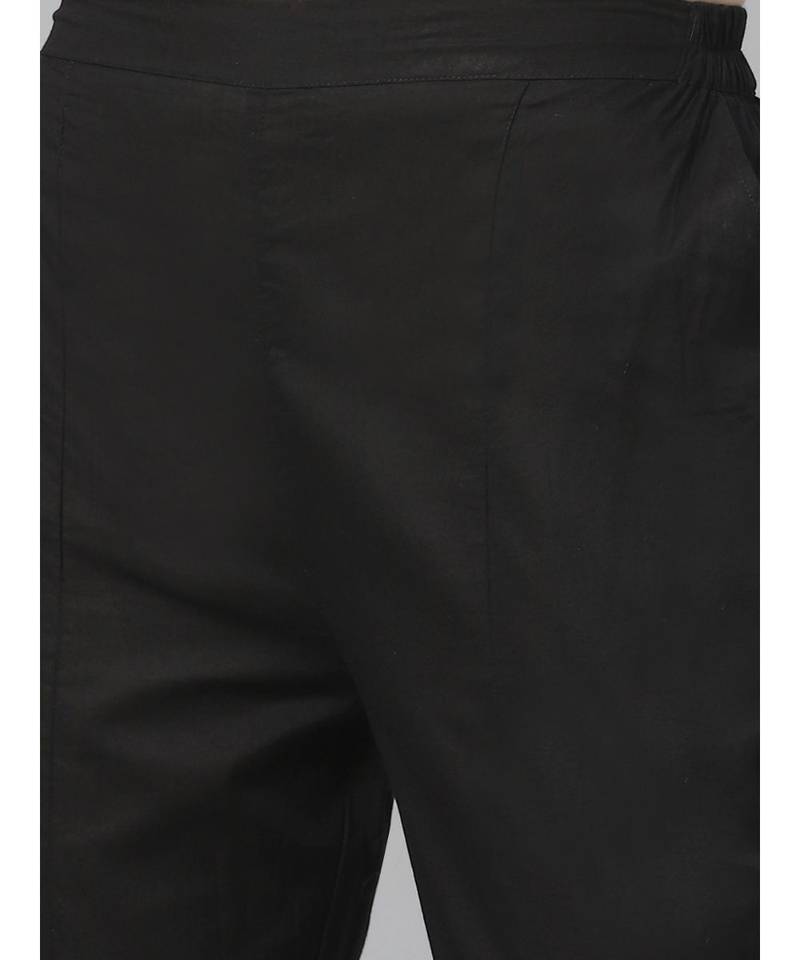 Ada Hand Embroidered Black Cotton Lucknow Chikankari Women Kurta/Trouser Set With Muqaish Work - A100559