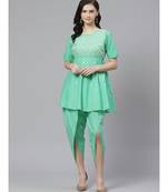 Hand Embroidered Green Cotton Lucknow Chikankari Women Kurta With Dhoti Set