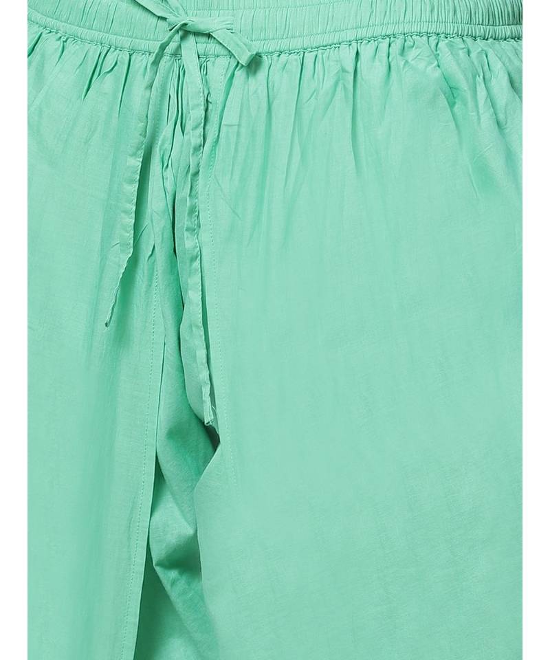 Hand Embroidered Green Cotton Lucknow Chikankari Women Kurta With Dhoti Set