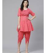 Hand Embroidered Pink Cotton Lucknow Chikankari Women Kurta With Dhoti Set