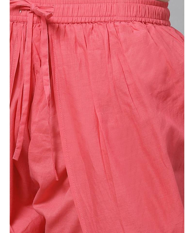 Hand Embroidered Pink Cotton Lucknow Chikankari Women Kurta With Dhoti Set