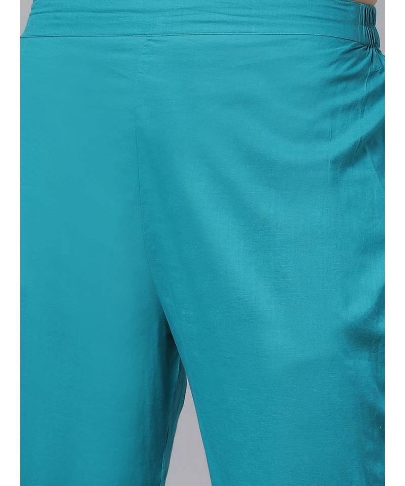 Ada Hand Embroidered Blue Cotton Lucknow Chikankari Women Kurta with Trouser Set - A100318