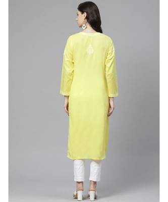 Ada Hand Embroidered Yellow and White Cotton Lucknow Chikankari Kurta with Churidar Set 4