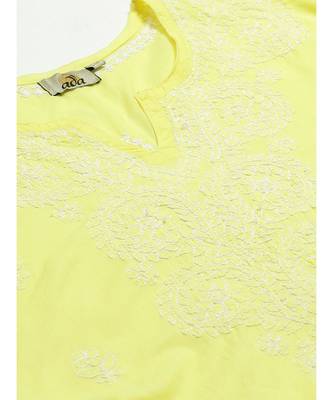 Ada Hand Embroidered Yellow and White Cotton Lucknow Chikankari Kurta with Churidar Set 5