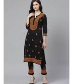 Ada Hand Embroidered Black Cotton Lucknow Chikankari Kurta with Trouser Set