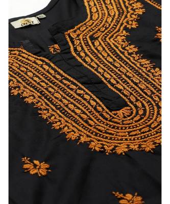 Ada Hand Embroidered Black Cotton Lucknow Chikankari Kurta with Trouser Set 4