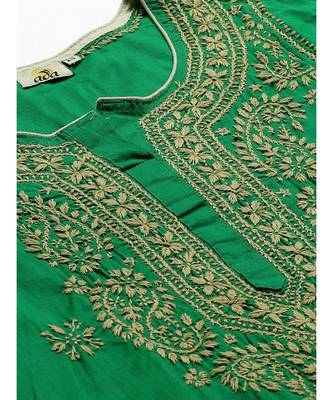 Ada Hand Embroidered Green Cotton Lucknow Chikankari Women Kurta with Churidar Set - A100548 5