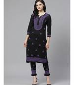 Ada Hand Embroidered Black Cotton Lucknow Chikankari Kurta with Trouser Set