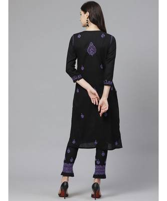 Ada Hand Embroidered Black Cotton Lucknow Chikankari Kurta with Trouser Set 3