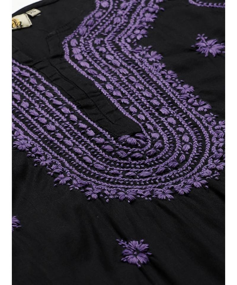 Ada Hand Embroidered Black Cotton Lucknow Chikankari Kurta with Trouser Set