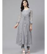 Ada Hand Embroidered Grey Kota Lucknowi Chikankari Women Kurta with Trouser Set - A100551