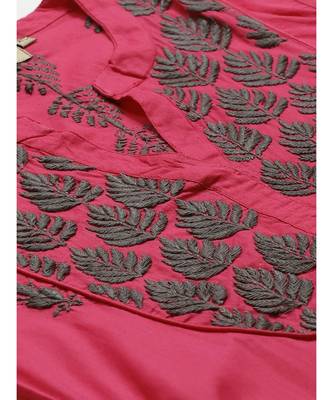 Hand Embroidered Pink Cotton Lucknow Chikankari Women Kurta With Trouser Set 2