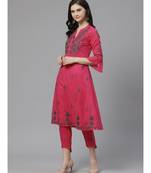 Hand Embroidered Pink Cotton Lucknow Chikankari Women Kurta With Trouser Set