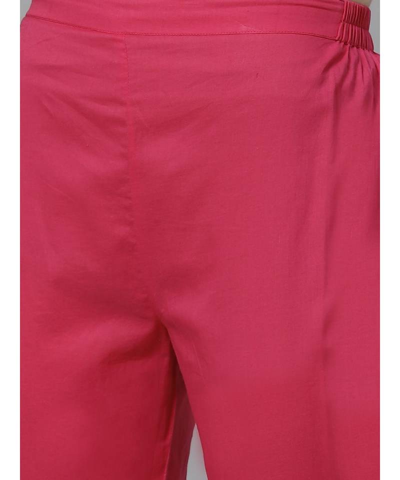 Hand Embroidered Pink Cotton Lucknow Chikankari Women Kurta With Trouser Set