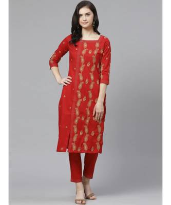 Hand Embroidered Red Cotton Lucknow Chikankari Women Kurta With Trouser Set 1