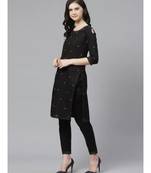 Hand Embroidered Black Cotton Lucknow Chikankari Women Kurta With Trouser Set