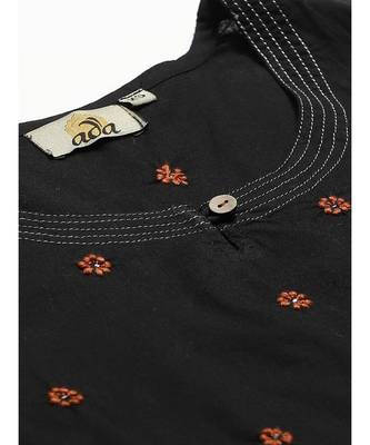 Hand Embroidered Black Cotton Lucknow Chikankari Women Kurta With Trouser Set 5