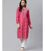 Ada Hand Embroidered Pink Cotton Lucknow Chikankari Kurta with Trouser Set