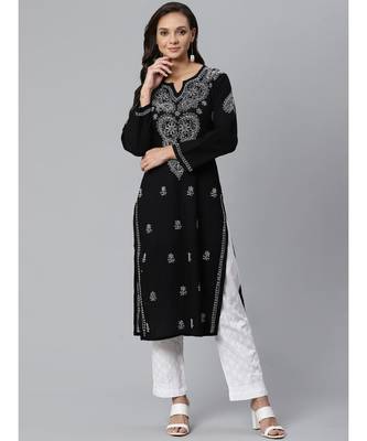 Ada Hand Embroidered Black Cotton Lucknow Chikankari Kurta with Trouser Set 1