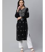 Ada Hand Embroidered Black Cotton Lucknow Chikankari Kurta with Trouser Set